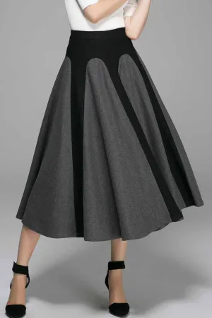Winter wool skirt maxi skirt gray wool skirt 1381#