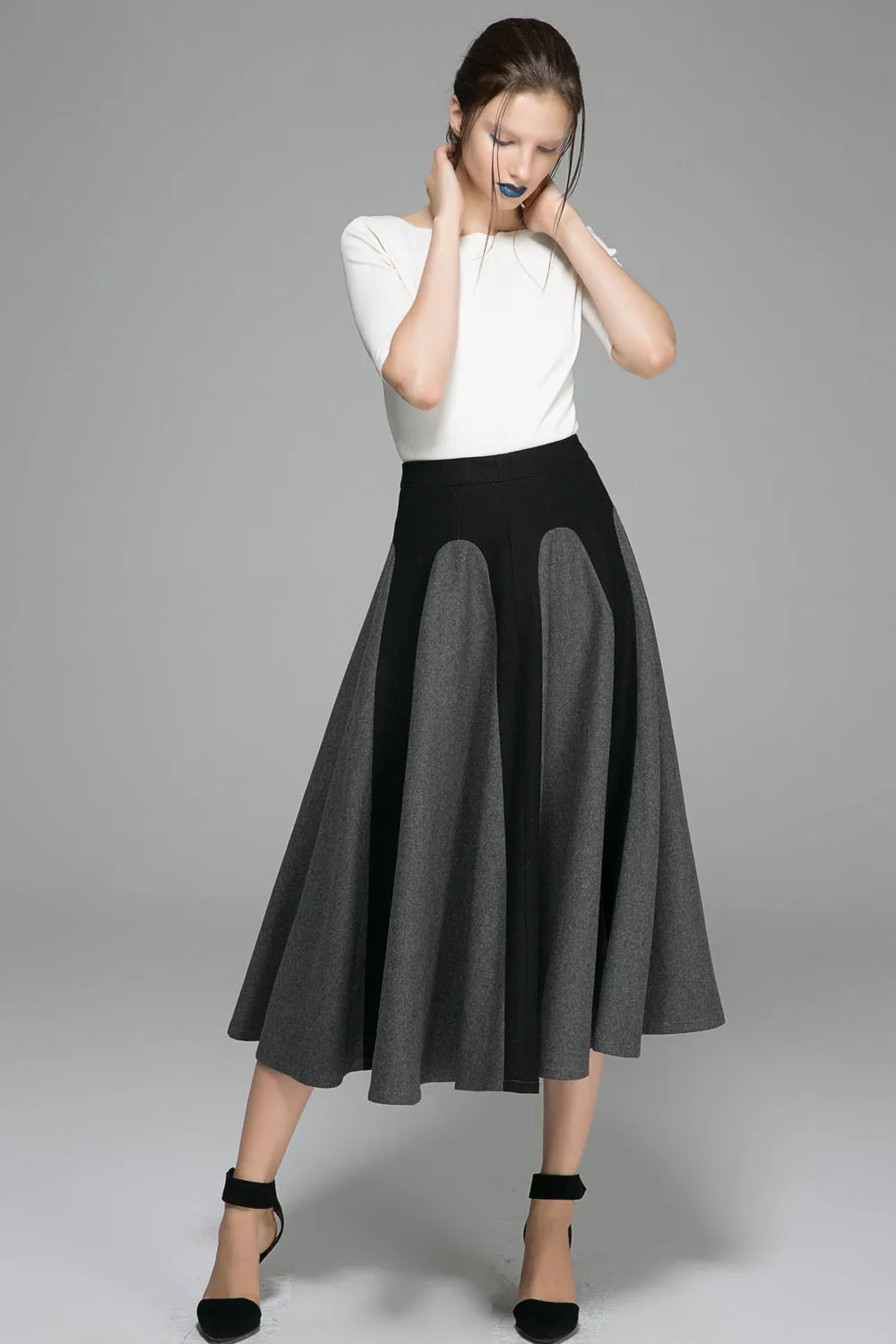 Winter wool skirt maxi skirt gray wool skirt 1381#