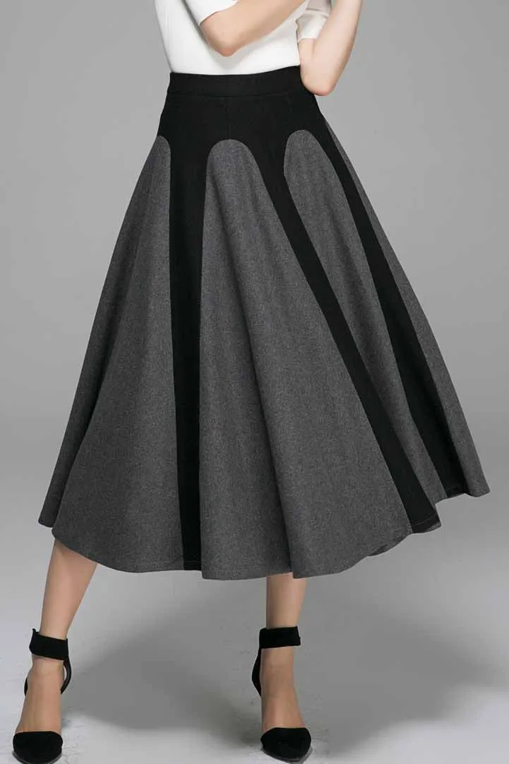 Winter wool skirt maxi skirt gray wool skirt 1381#