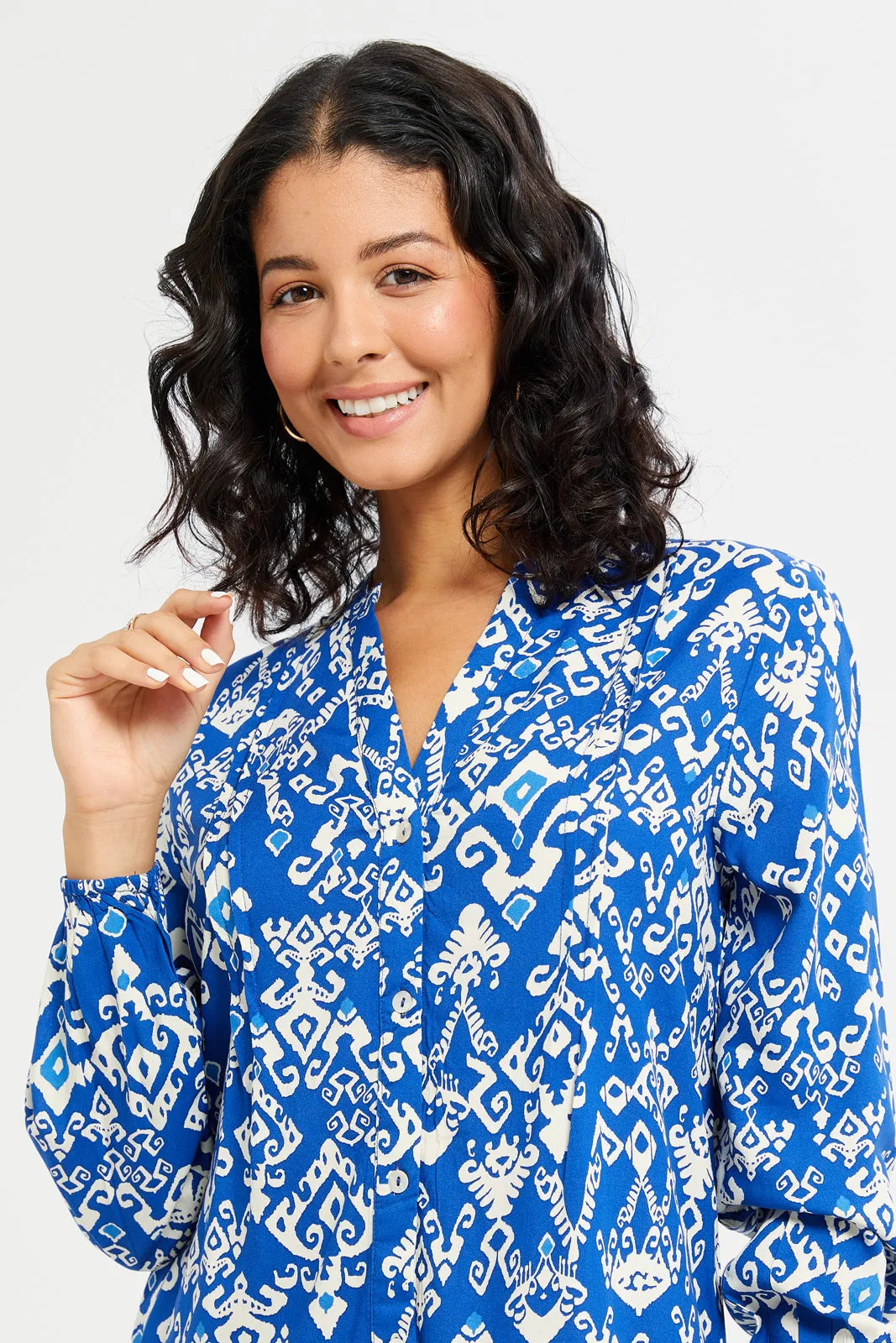 Women Blue Aztec Printed Short Dress
