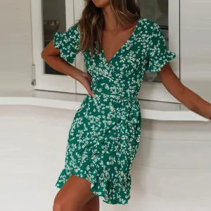 Womens Floral Print Boho Beach Dress